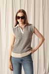 Knitwear Fabric Striped Crop Women's Stone Sweater