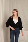 Knitwear Fabric Knit Detailed Women's Black Cardigan