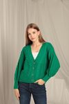 Knitwear Fabric Knit Detailed Women's Green Cardigan