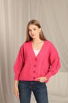 Knitwear Fabric Knit Detailed Women's Fuchsia Cardigan