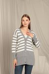 Knitwear Fabric Striped Women's Gray Cardigan