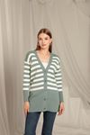 Knitwear Fabric Striped Women's Mint Cardigan