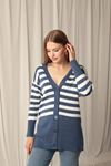 Knitwear Fabric Striped Women's Indigo Cardigan