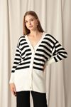 Knitwear Fabric Striped Women's Ecru Cardigan