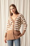 Knitwear Fabric Striped Women's Camel Cardigan