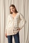 Knitwear Fabric Striped Women's Stone Cardigan