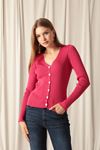 Knitwear Fabric Buttoned Women's Fuchsia Cardigan