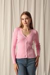 Knitwear Fabric Buttoned Women's Pink Cardigan