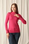 Knitwear Fabric Patterned Buttoned Sleeve Women's Fuchsia Blouse