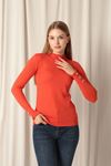 Knitwear Fabric Patterned Buttoned Sleeve Women's Orange Blouse