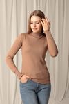 Knitwear Fabric Patterned Buttoned Sleeve Women's Coffee Blouse