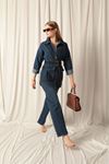 Denim Fabric Pocket Detail Women's Navy Blue Jeans Jacket