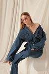 Denim Fabric Elastic Waist Women's Blue Jeans Jacket