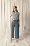 Denim Fabric Wide Leg Women's Blue Jeans