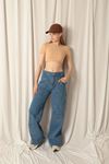 Denim Fabric Front Pocket Detailed Cargo Women's Blue Trousers