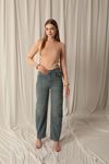 Denim Fabric Washed Mom Green Jeans