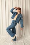 Denim Fabric Short Pocket Women's Blue Denim Jacket