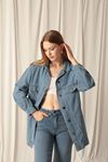 Denim Fabric Pocket Detail Women's Blue Denim Jacket