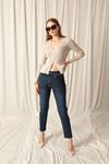 Denim Fabric Women Navy Blue Mom Jeans