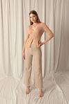 Denim Fabric Leg Tasseled Casual Women's Beige Trousers