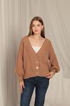 Women's Tan Cardigan with Knitwear Fabric Knit Detail