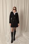 Woven Fabric Waterproof Midi Length Women's Black Trench Coat