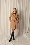 Torino Fabric Cardigan Stitched Women's Camel Trench Coat