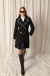 Torino Fabric Cardigan Stitched Women's Black Trench Coat