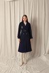 Torino Fabric Embroidered Women's Navy Blue Trench Coat