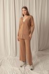 Knitwear Fabric Plain Cardigan Women's Camel Suit