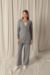 Knitwear Fabric Plain Cardigan Women's Gray Suit