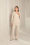 Knitwear Fabric Plain Cardigan Women's Stone Set