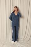 Knitwear Fabric Plain Cardigan Women's Indigo Suit