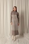 Knit Fabric Turtleneck Striped Mink Dress