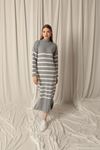 Knit Fabric Turtleneck Striped Gray Dress