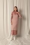 Knit Fabric Turtleneck Striped Dusty Rose Dress