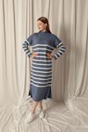 Knit Fabric Turtleneck Striped Indigo Dress