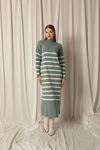 Knit Fabric Turtleneck Striped Mint Dress