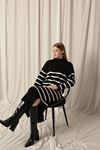 Knit Fabric Turtleneck Striped Black Dress