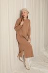 Knit Fabric Turtleneck Camel Dress