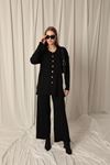 Knitted Fabric Ribbed Women's Black Suit