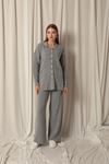 Knitted Fabric Corduroy Women's Gray Suit