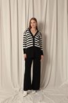 Knitwear Fabric Striped Women's Cardigan Black Set