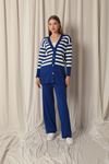 Knitwear Fabric Striped Women's Cardigan Saxe Set