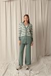 Knitwear Fabric Striped Women's Cardigan Mint Set