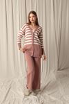 Knitwear Fabric Striped Women's Cardigan Powder Set