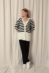 Knitwear Fabric Striped Women's Cardigan Ecru Set