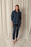 Denim Fabric Pocket Detail Tassel Women's Blue Denim Jacket