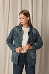 Jean Fabric Hip Length Women's Navy Blue Denim Jacket