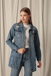 Jean Fabric Long Women's Blue Denim Jacket